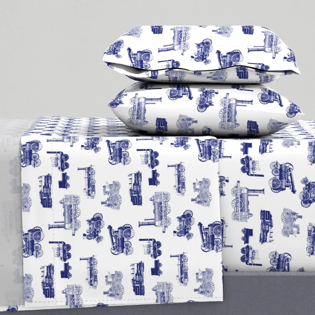 Antique Steam Engines Large Full Sheet Set - Navy Blue product
