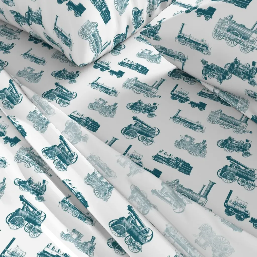 Antique Steam Engines Twin XL Sheet Set - Teal alternate view