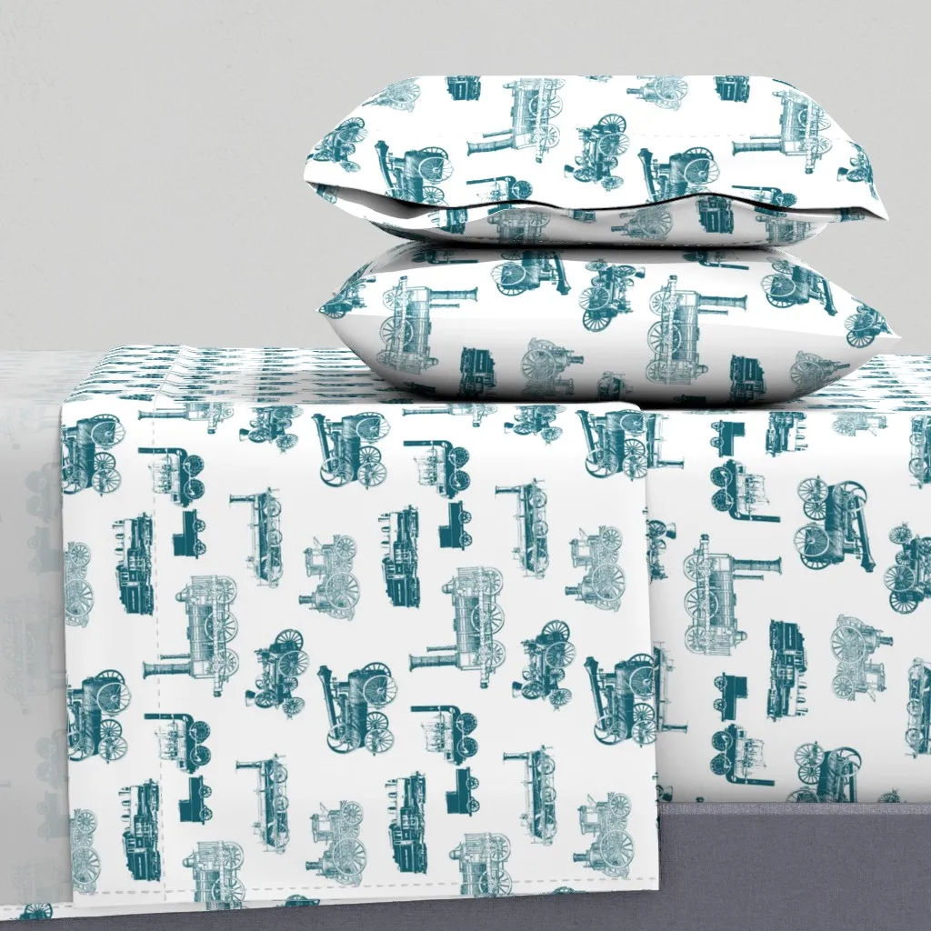 Antique Steam Engines Twin XL Sheet Set - Teal product