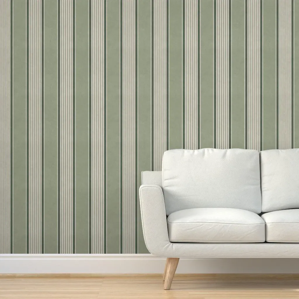 Antique Stripes Peel and Stick Wallpaper - Sage Green, Cream product