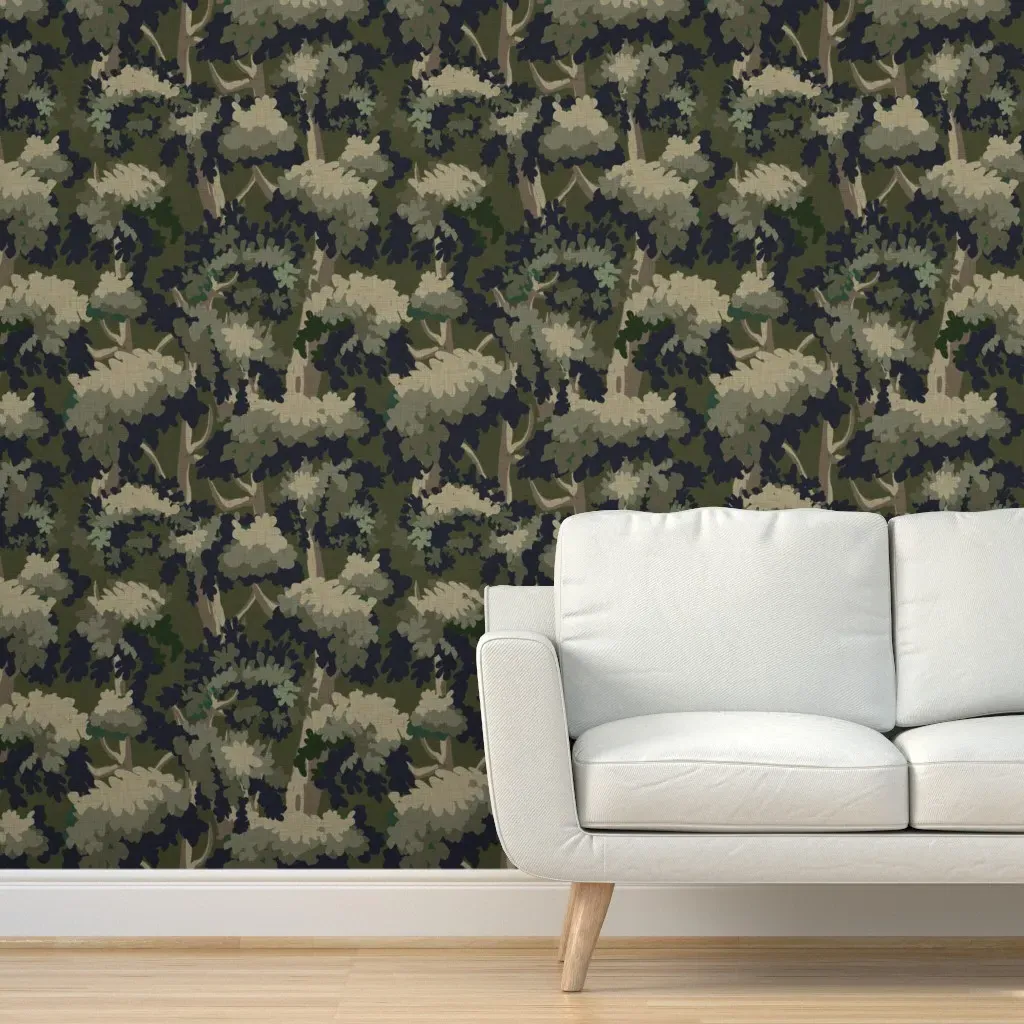Antique Tapestry Trees Verdure Forest Peel and Stick Wallpaper - Green product