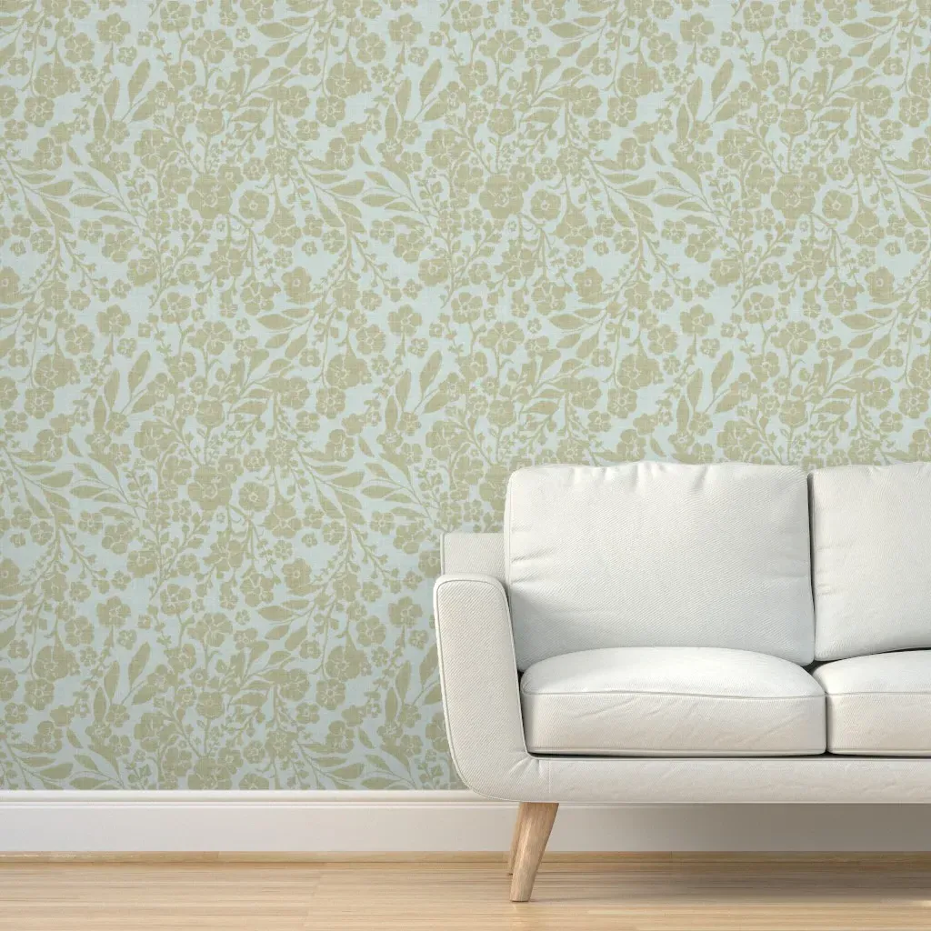 Antique Trailing Floral Peel and Stick Wallpaper - Soft Green Blue product