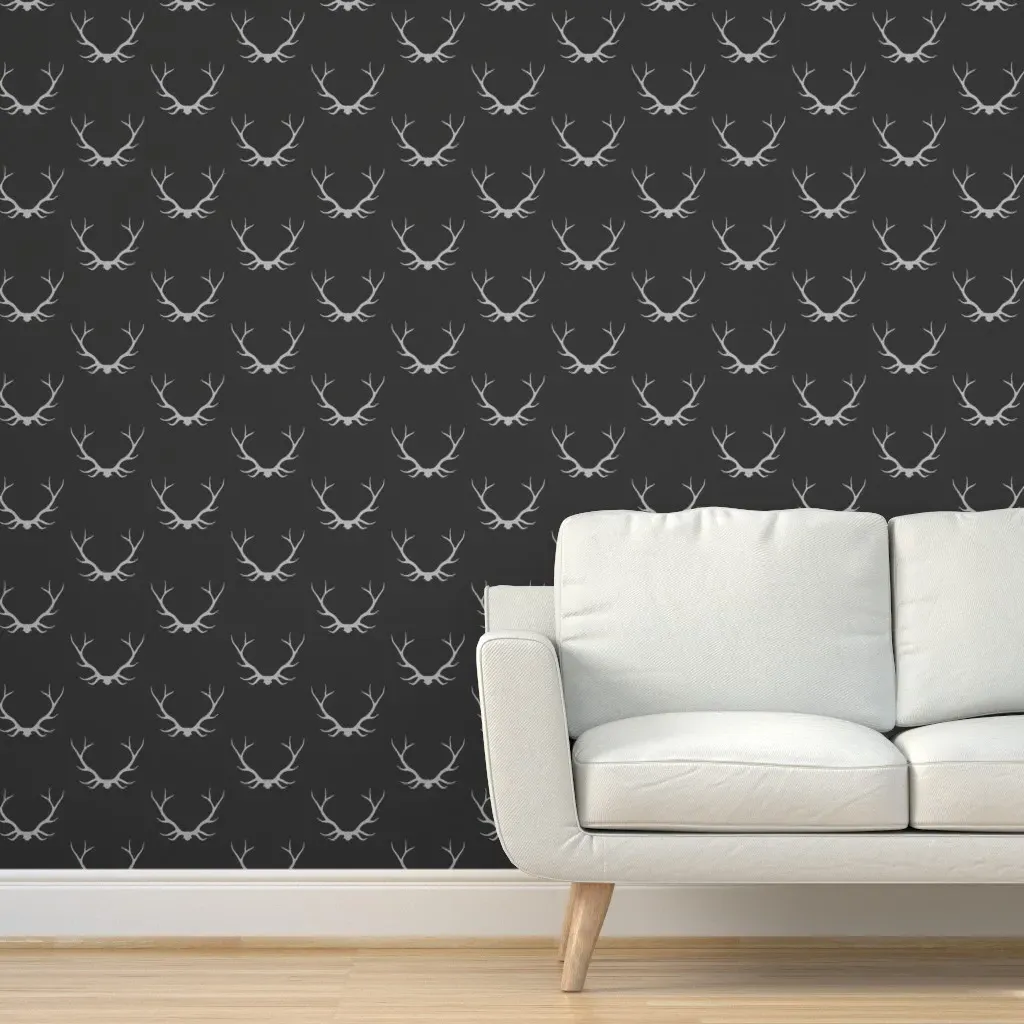 Antlers Buck Deer Peel and Stick Wallpaper - Black, Grey product