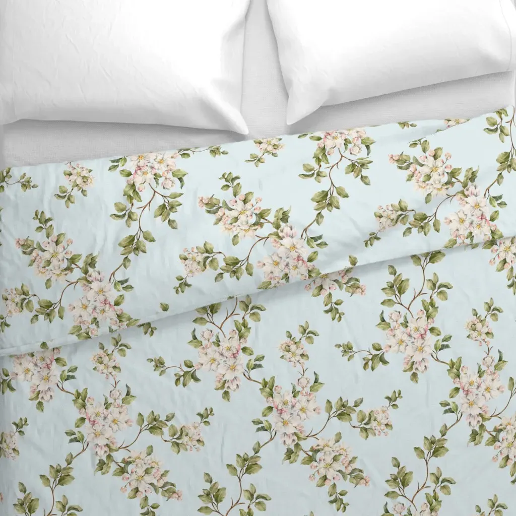 Apple Blossoms Light Blue Duvet Cover - White alternate view