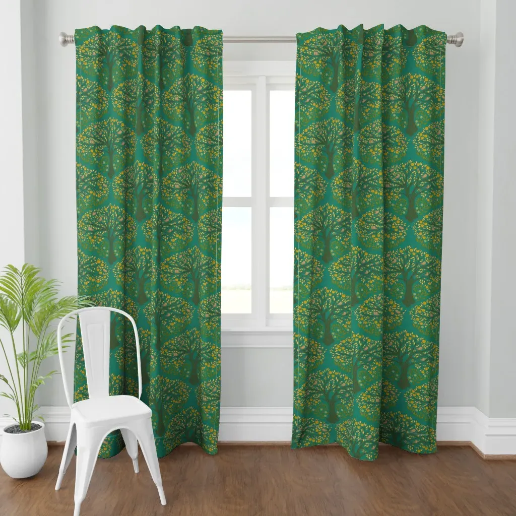 Apple Tree Curtain Panel - Mustard Yellow product