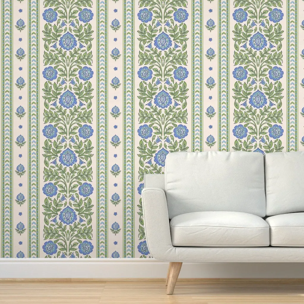 Aprajita Indian Floral Block Print Peel and Stick Wallpaper - Blue product
