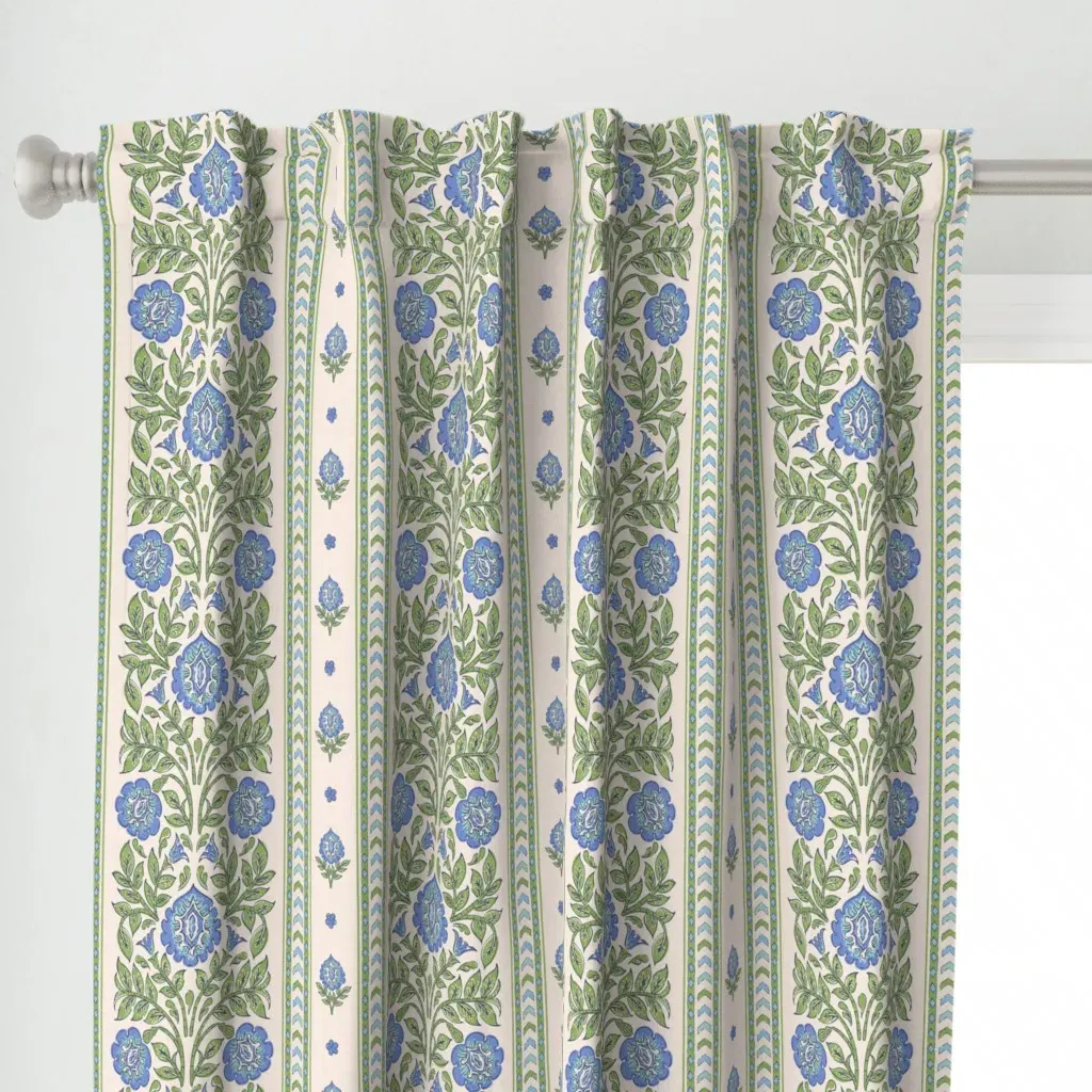 Aprajita Indian Floral Curtain Panel - Blue alternate view