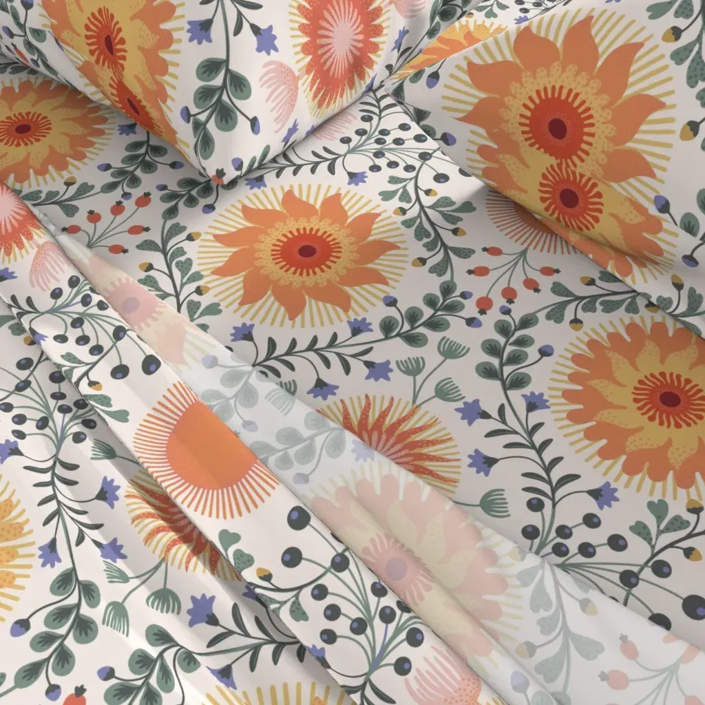 Apricity Sun And Winter Flowers Queen Sheet Set - Orange alternate view