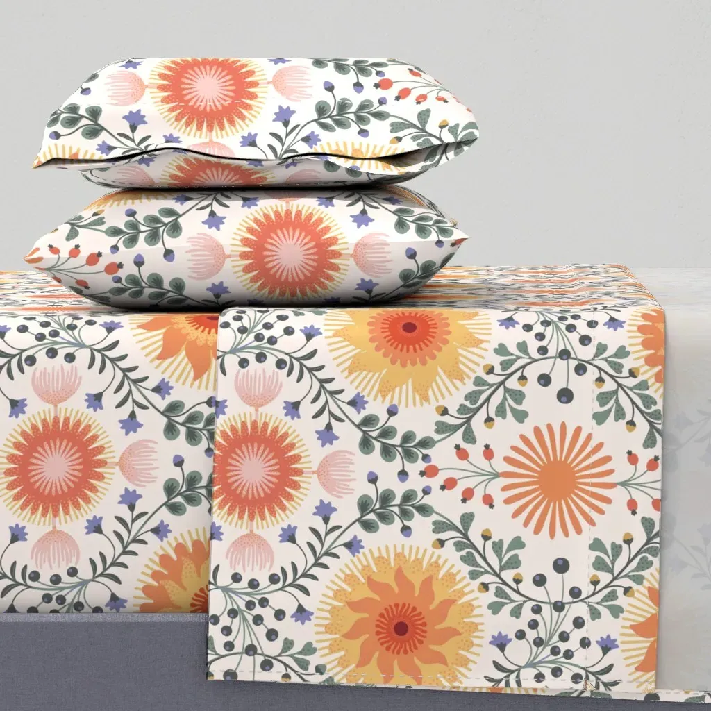 Apricity Sun And Winter Flowers Queen Sheet Set - Orange product