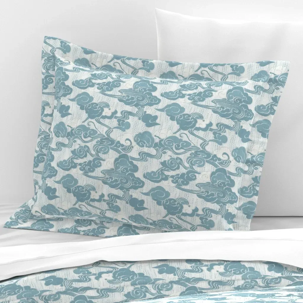 April Sky Neutral Pastel Standard Flanged Cushion Cover - Dusty Blue, Cotton Sateen product