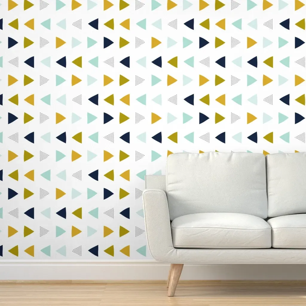 Aqua Adventurer Hand Drawn Triangles Peel and Stick Wallpaper - Mustard Yellow product