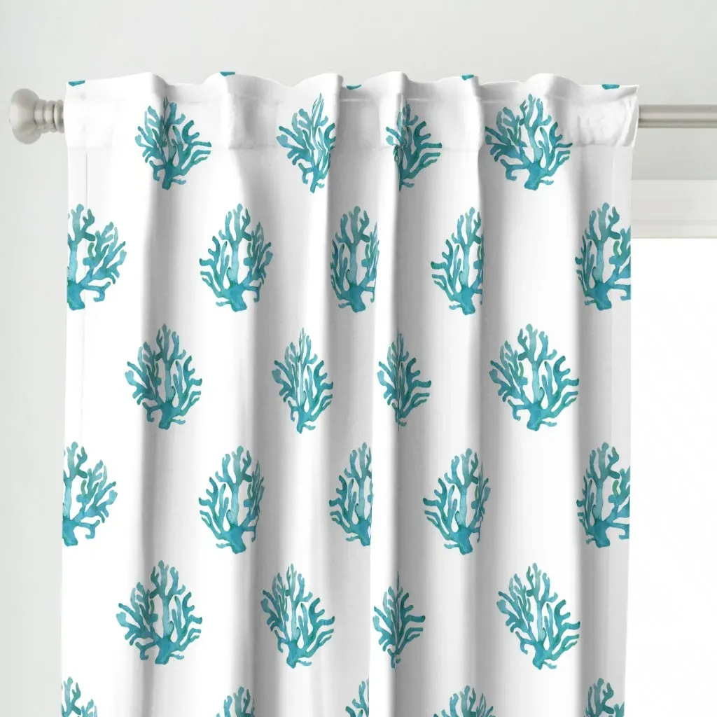 Aqua Blue Coral Curtain Panel - Teal alternate view