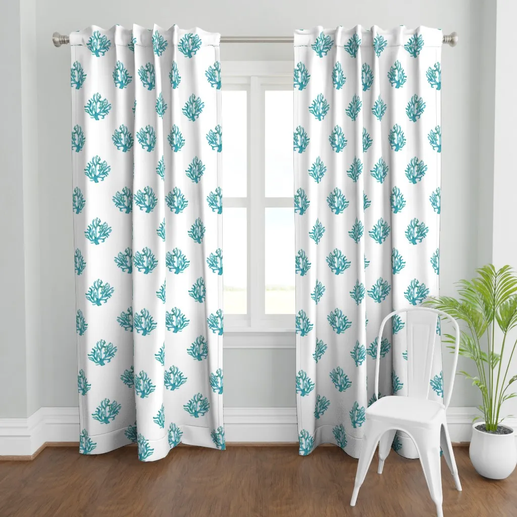 Aqua Blue Coral Curtain Panel - Teal product