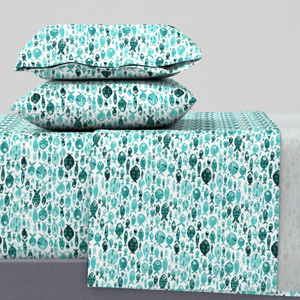 Aqua Fish Twin Sheet Set - Teal product