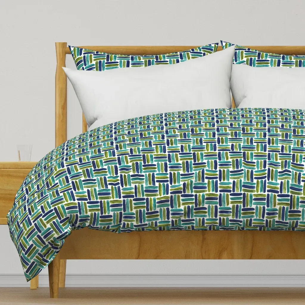 Aqua Lime Navy Basketweave Duvet Cover - Teal product