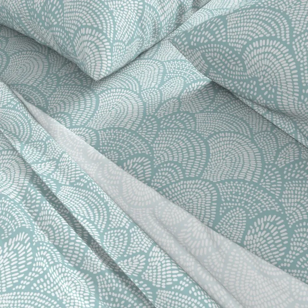Aqua White Dotted Hills Queen Sheet Set - White alternate view