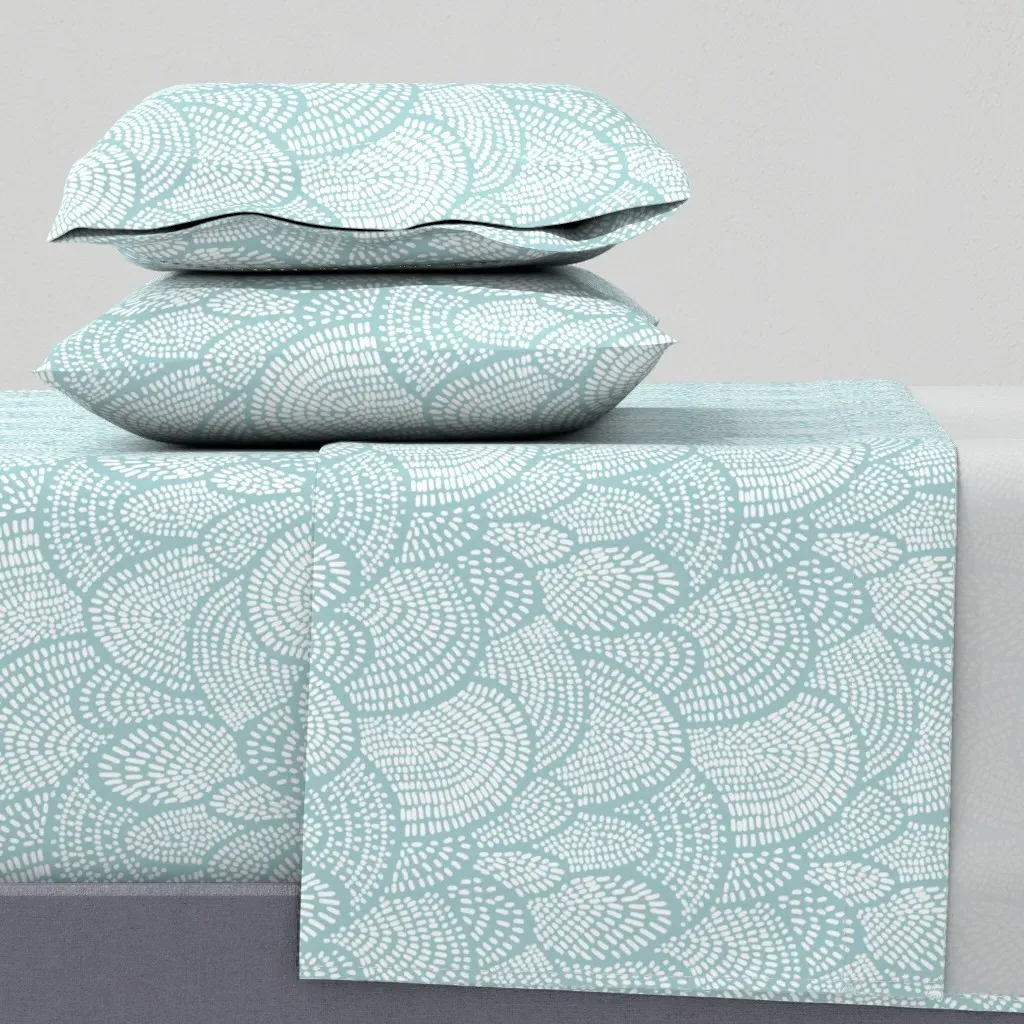 Aqua White Dotted Hills Queen Sheet Set - White product