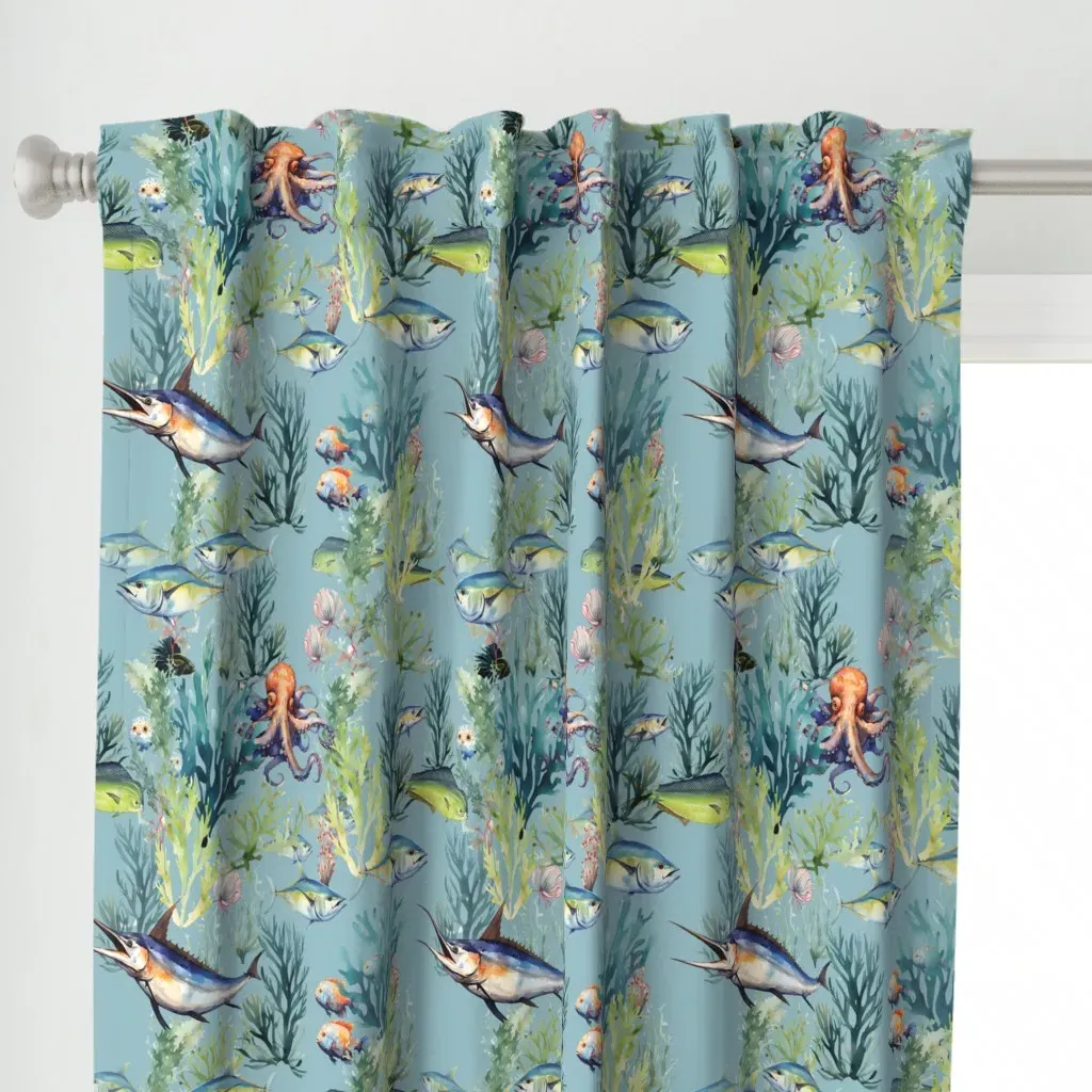 Aqua Wonderland French Curtain Panel - Blue alternate view