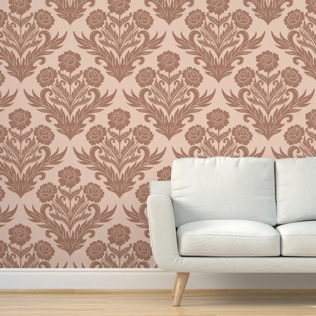 Arabesque Rose Florals Peel and Stick Wallpaper - Dusty Rose, Cream product