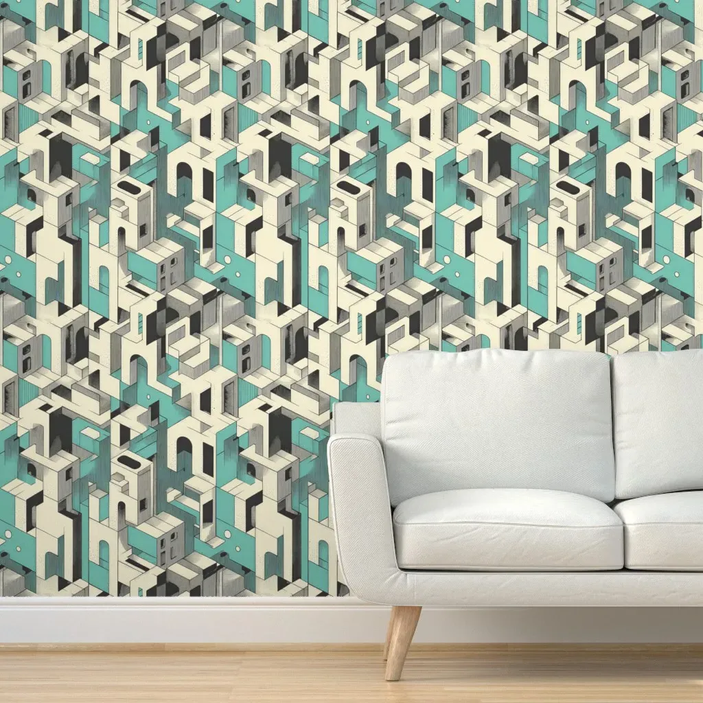 Architectural Maze Peel and Stick Wallpaper - Teal product