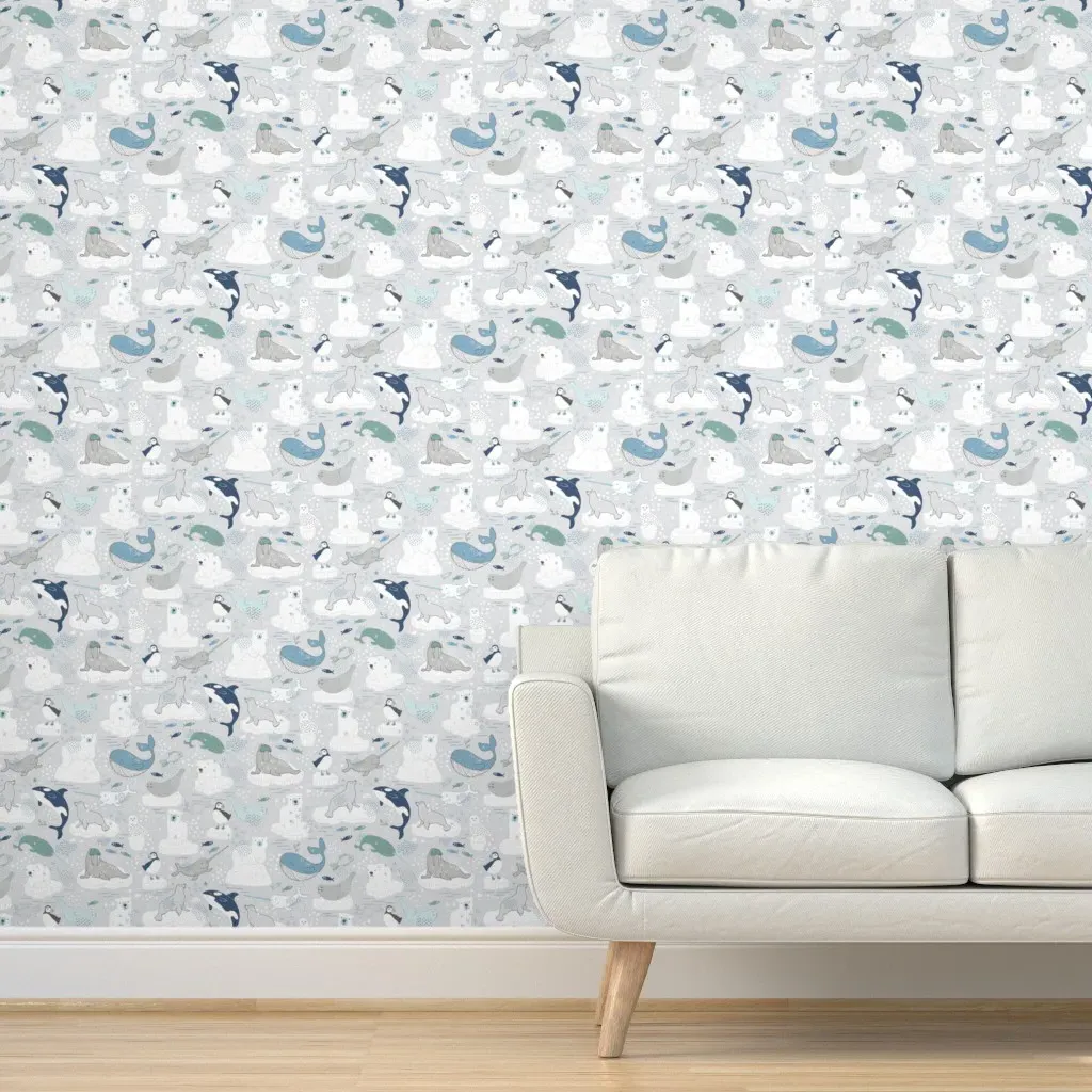Arctic Animal Icebergs Peel and Stick Wallpaper - White product