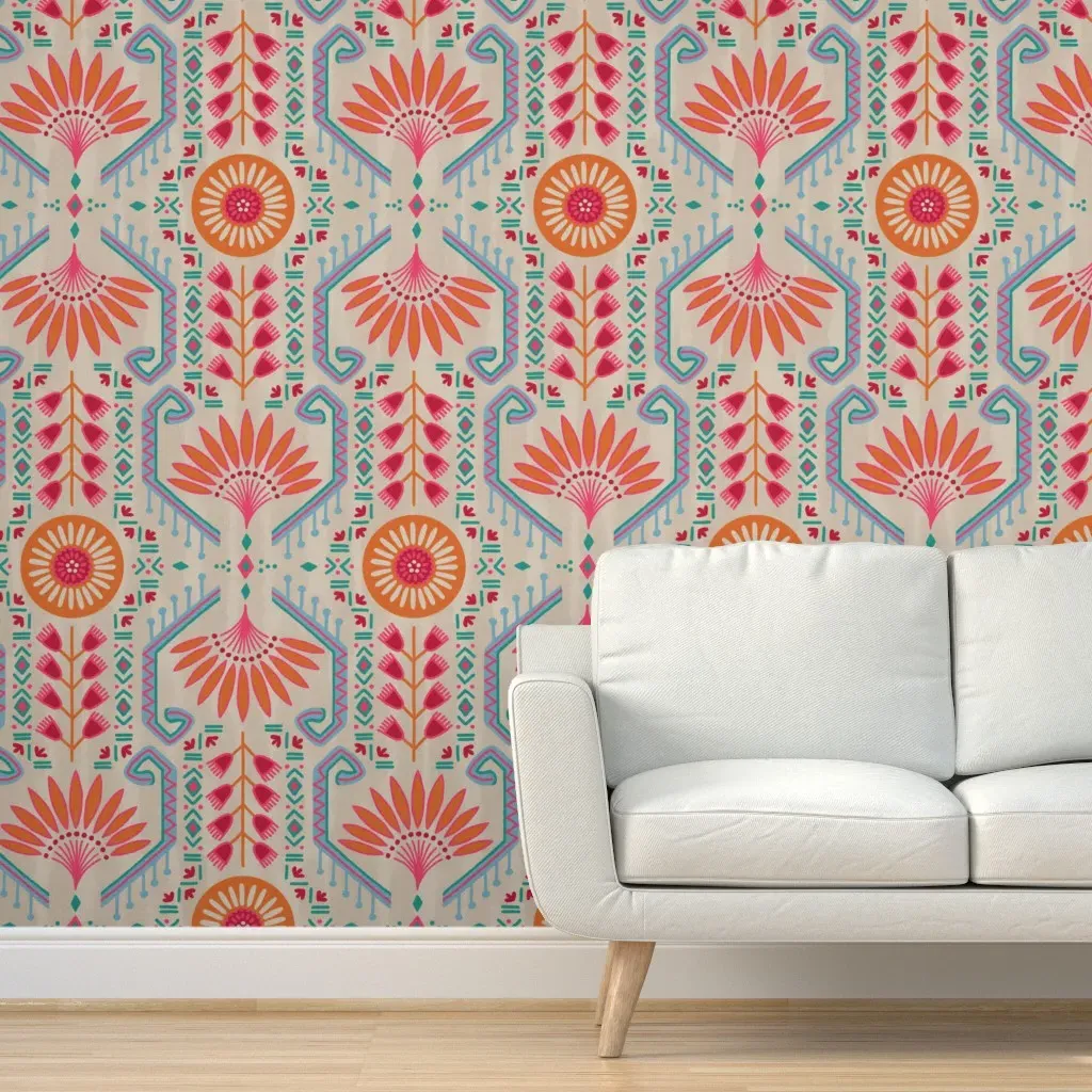 Areca Peel and Stick Wallpaper - Coral, Orange & Beige product