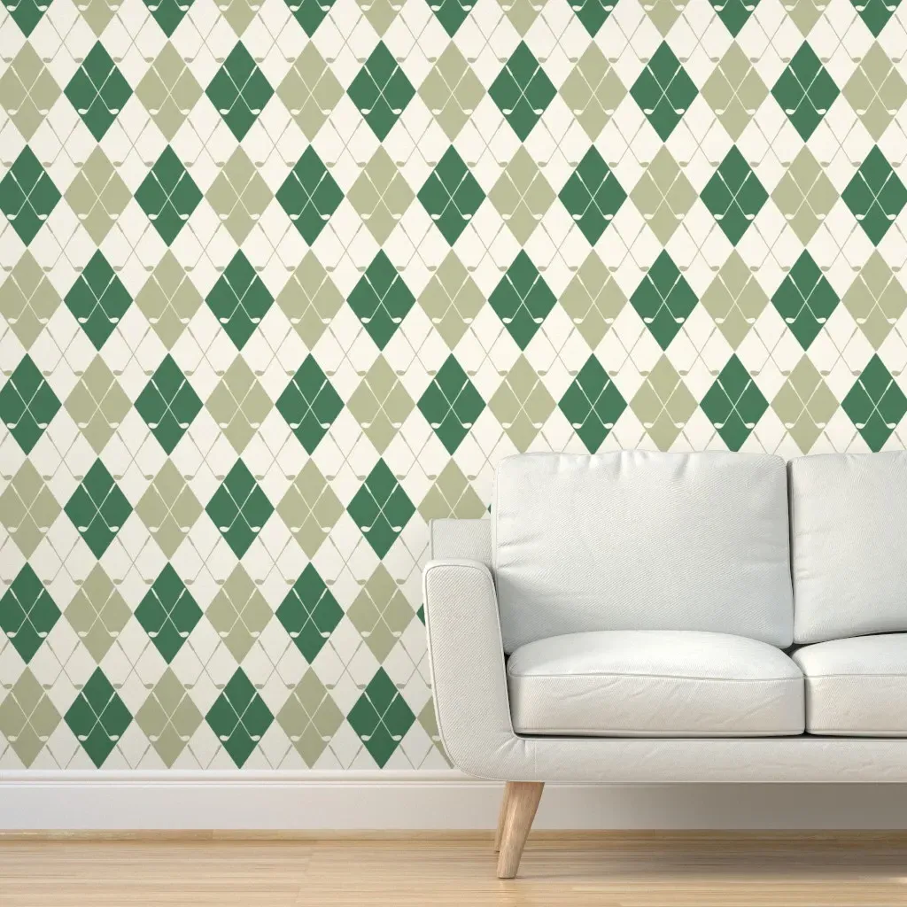 Argyle Golf Clubs Large Scale Peel and Stick Wallpaper - Green product