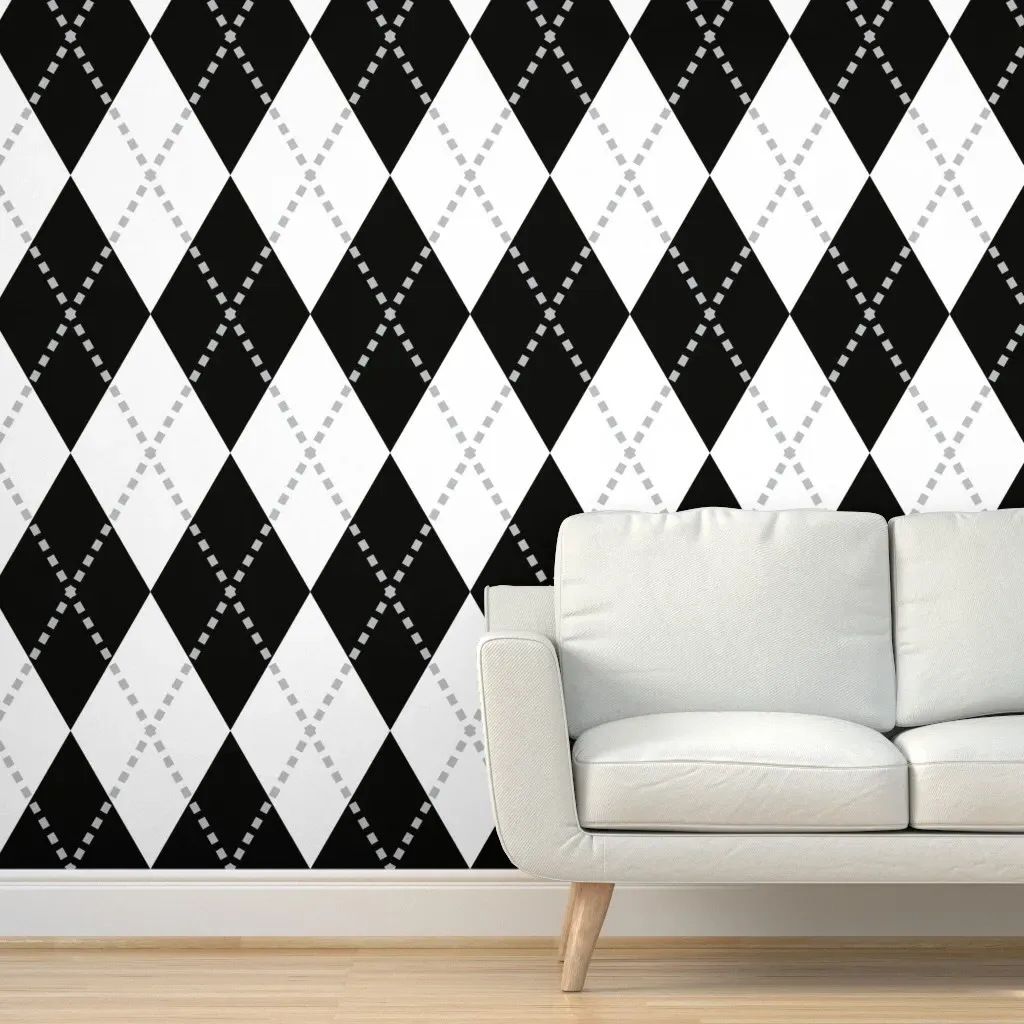 Argyle Peel and Stick Wallpaper - Black and White product
