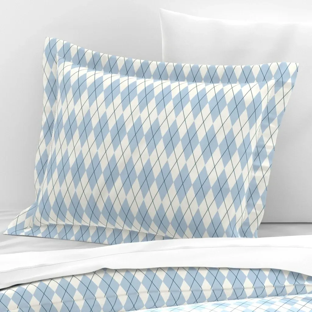 Argyle Print Cotton Sateen Standard Flanged Pillow - Light Blue product
