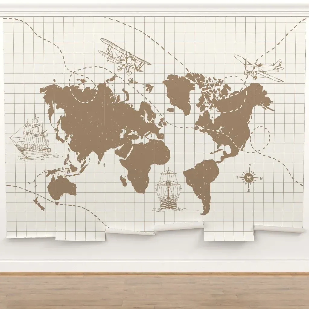 Around The World Map Peel and Stick Wall Mural - Cream, Brown product