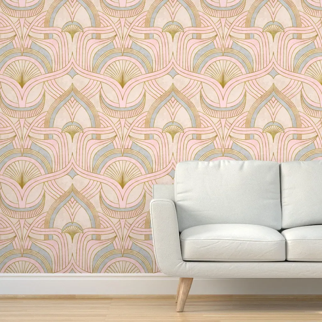 Art Deco 1920 Architecture Peel and Stick Wallpaper - Pink product