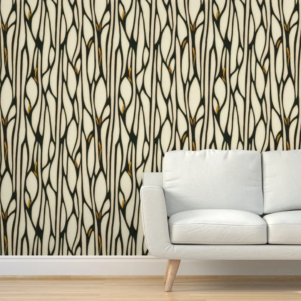 Art Deco 33 Branches Peel and Stick Wallpaper - Black, White product