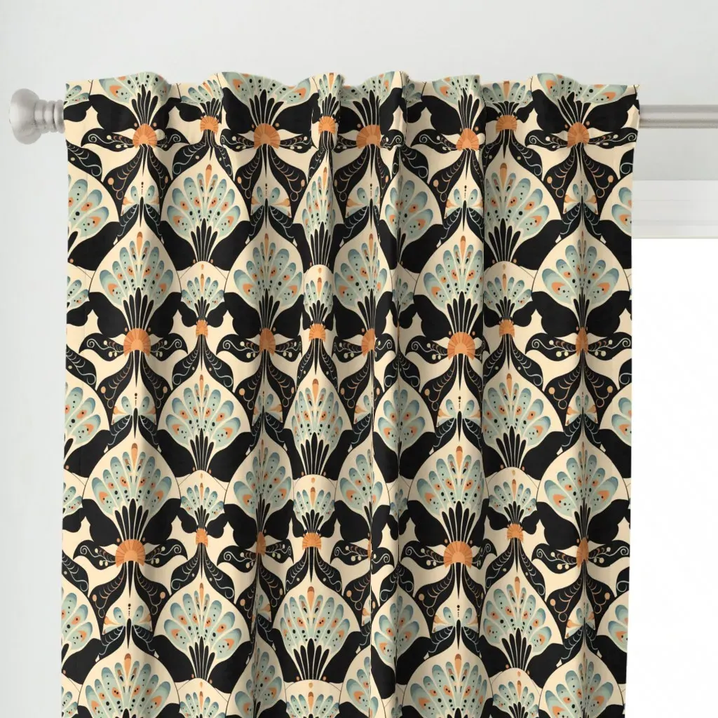 Art Deco Abstract Design Curtain Panel - Cream alternate view