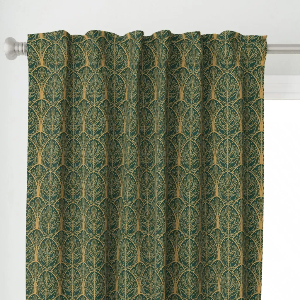 Art Deco Autumn Oak Leaf Curtain Panel - Gold alternate view
