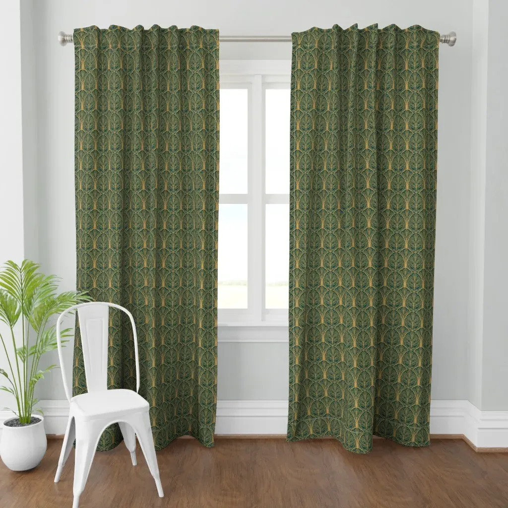 Art Deco Autumn Oak Leaf Curtain Panel - Gold product