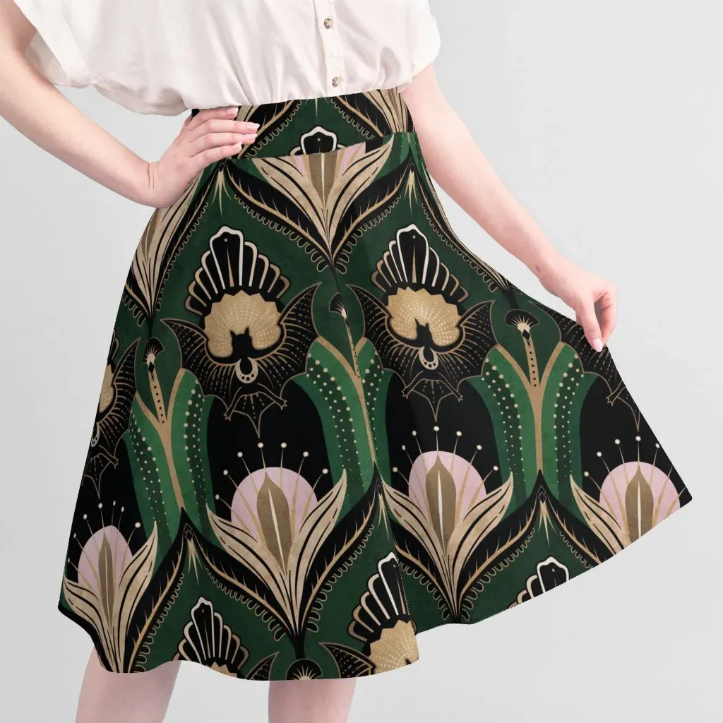 Art Deco Bats and Flowers Jumbo Fabric - Emerald Green, Pique alternate view