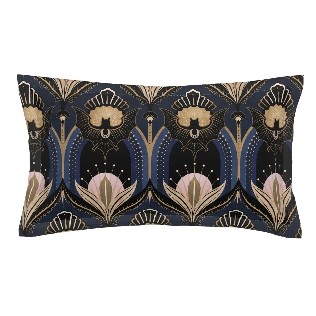 Art Deco Bats And Flowers King Pillow Sham - Navy Blue product