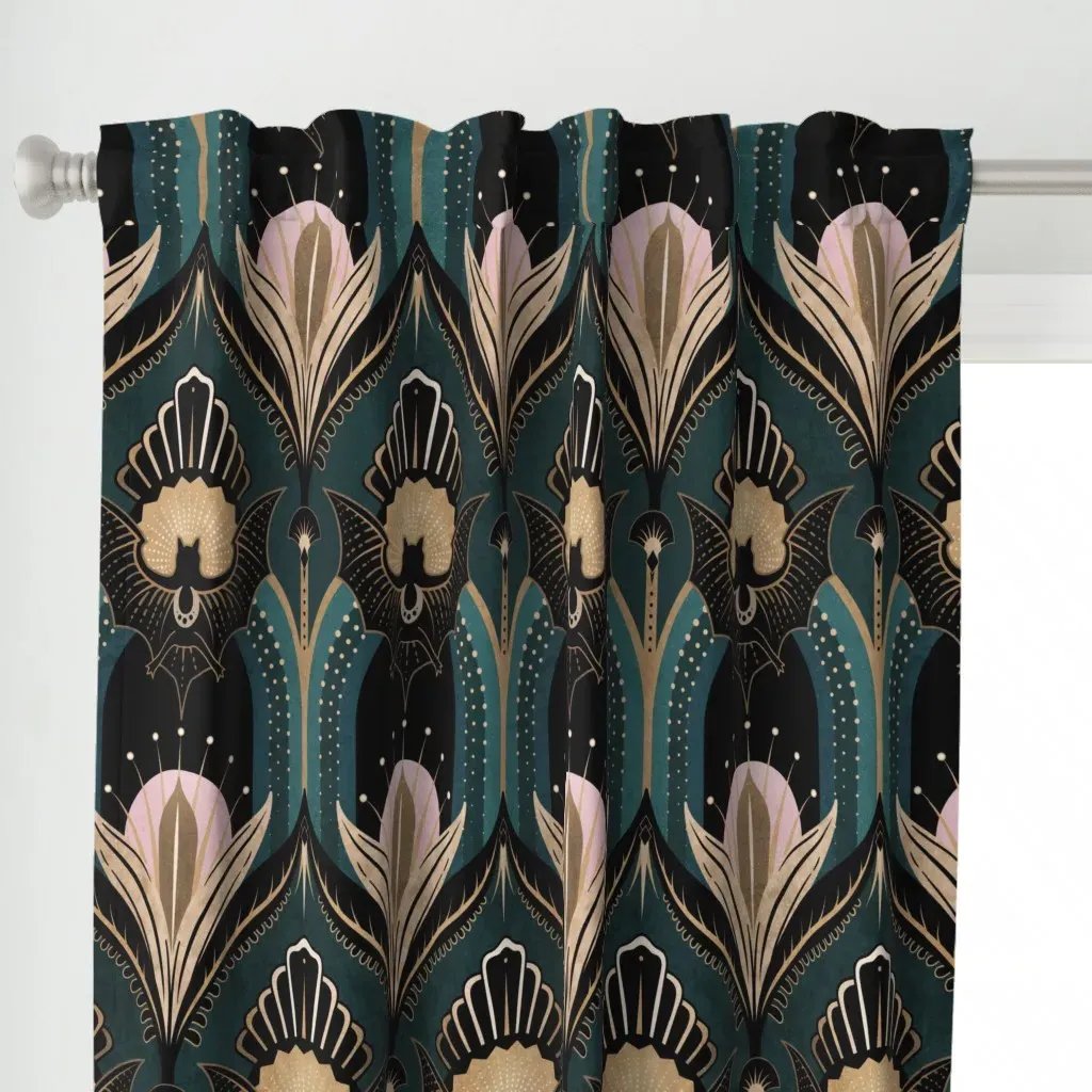Art Deco Bats Curtain Panel - Teal alternate view