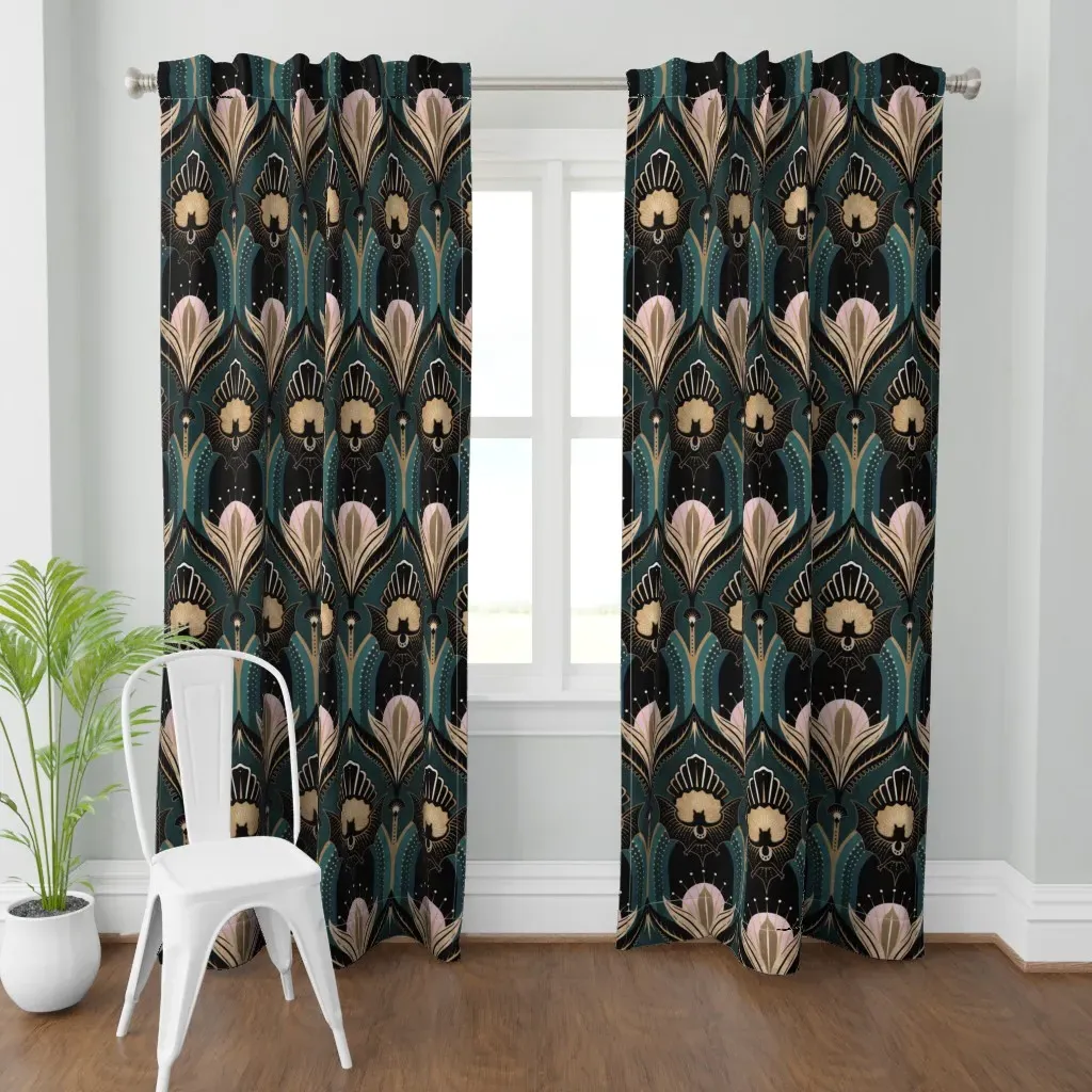 Art Deco Bats Curtain Panel - Teal product