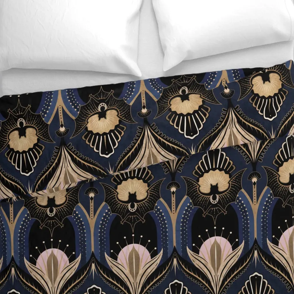 Art Deco Bats Duvet Cover - Navy Blue alternate view