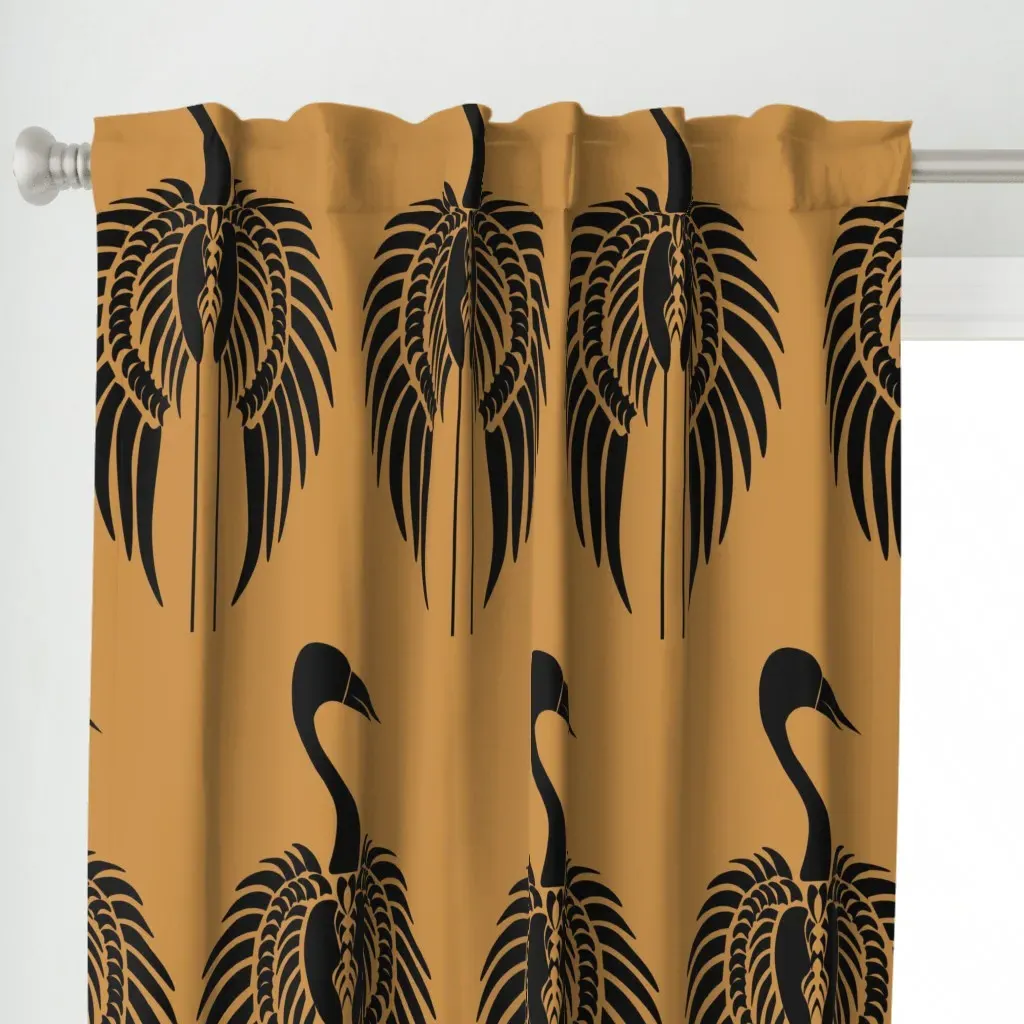 Art Deco Birds Curtain Panel - Black alternate view