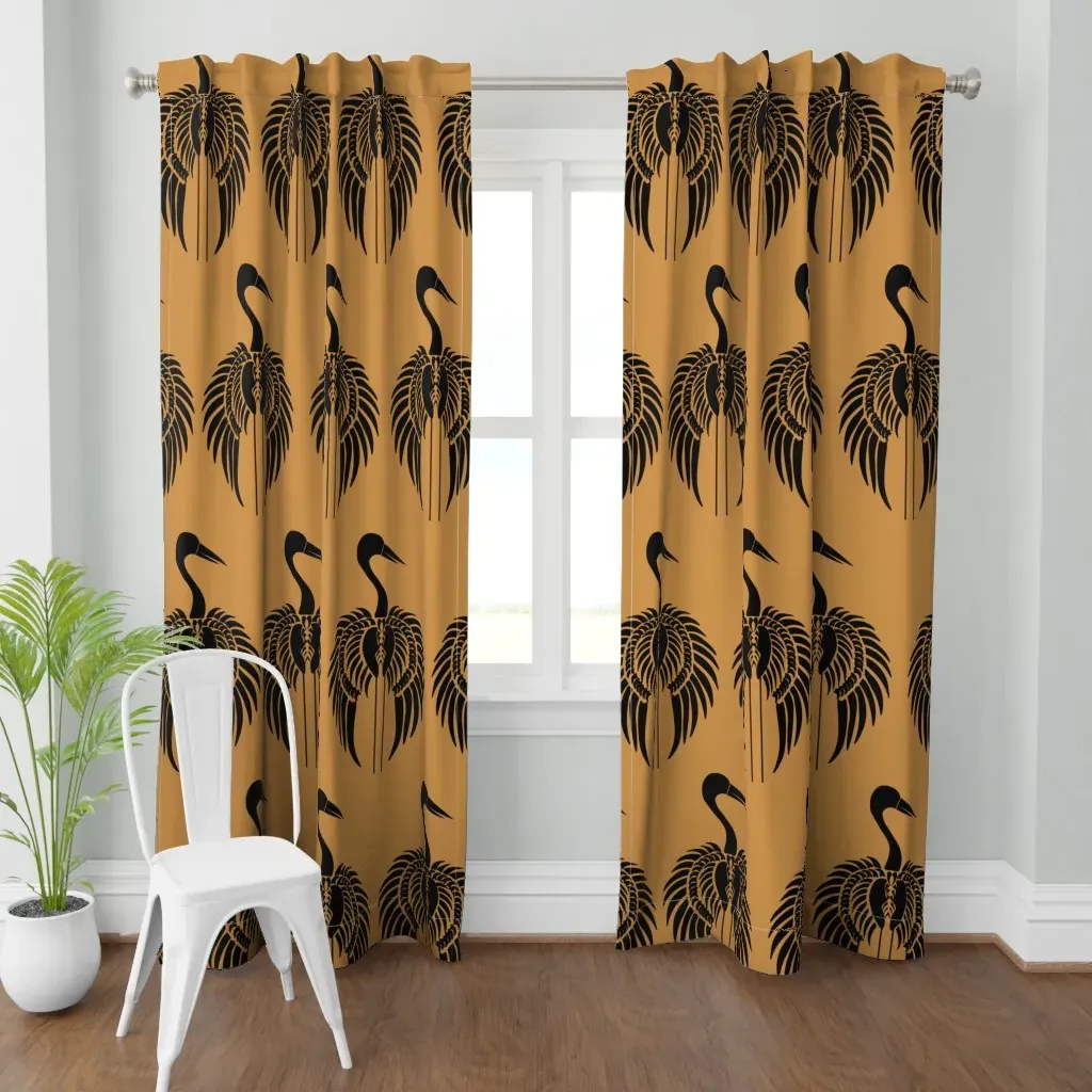 Art Deco Birds Curtain Panel - Black product