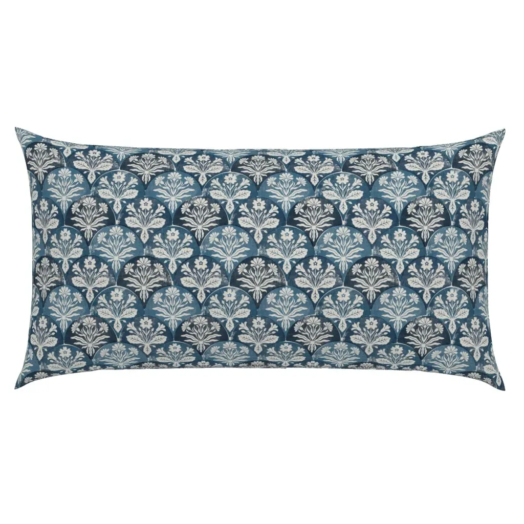 Art Deco Block Print Floral Small King Pillow Sham - Indigo product