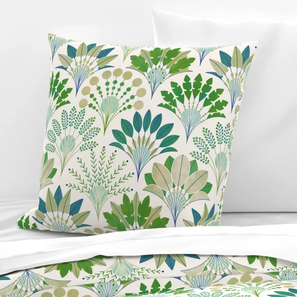 Art Deco Block Print Palms Euro Pillow Sham - Teal product
