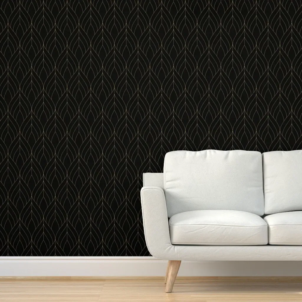 Art Deco Blossoms Peel and Stick Wallpaper - Black, Gold product