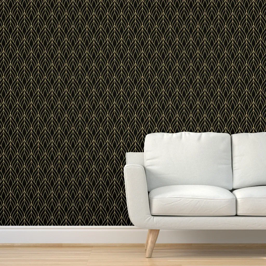 Art Deco Blossoms Peel and Stick Wallpaper - Gold, Black product
