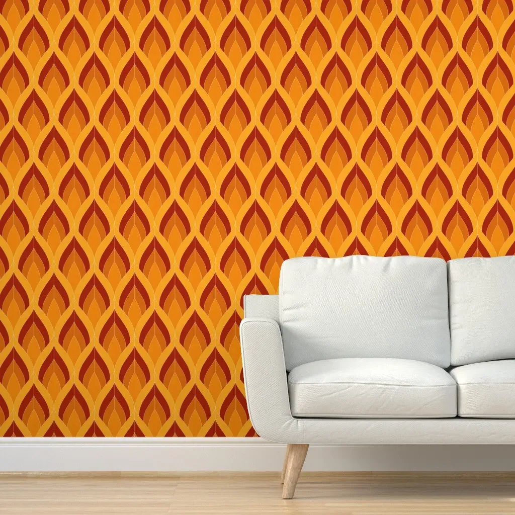Art Deco Blossoms Peel and Stick Wallpaper - Orange Red product