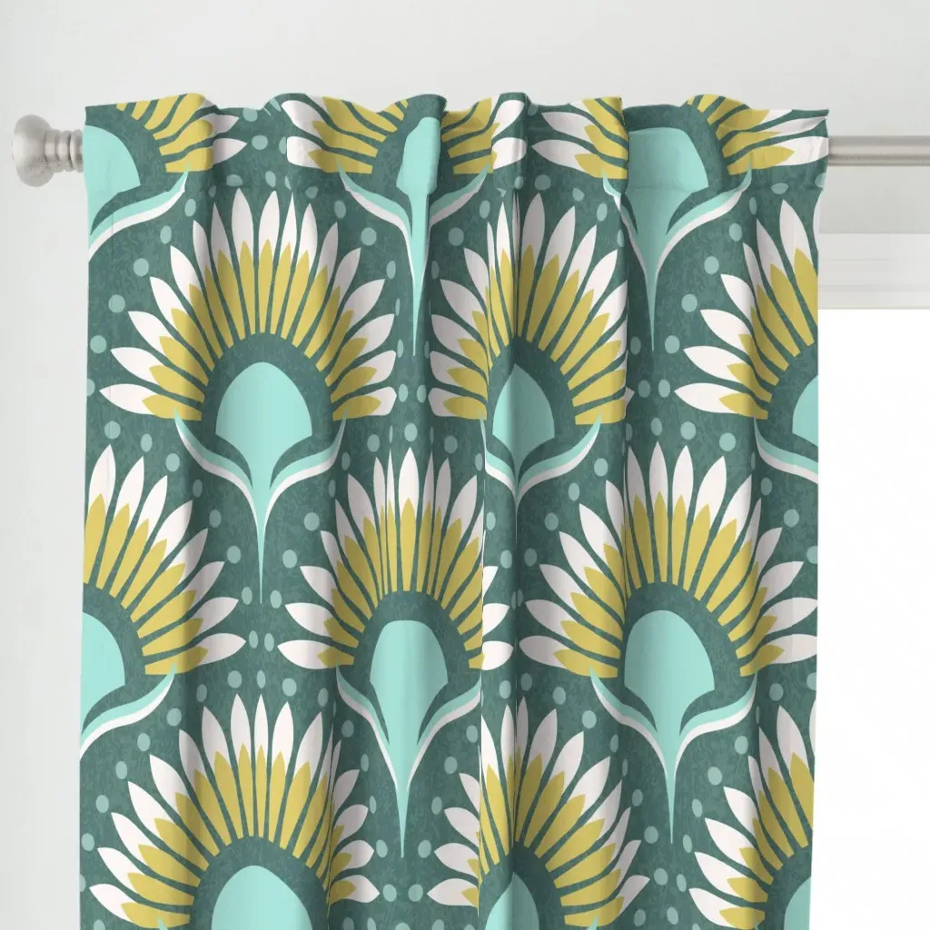 Art Deco Boho Retro Curtain Panel - Teal alternate view