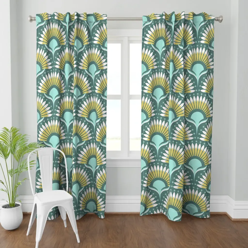 Art Deco Boho Retro Curtain Panel - Teal product