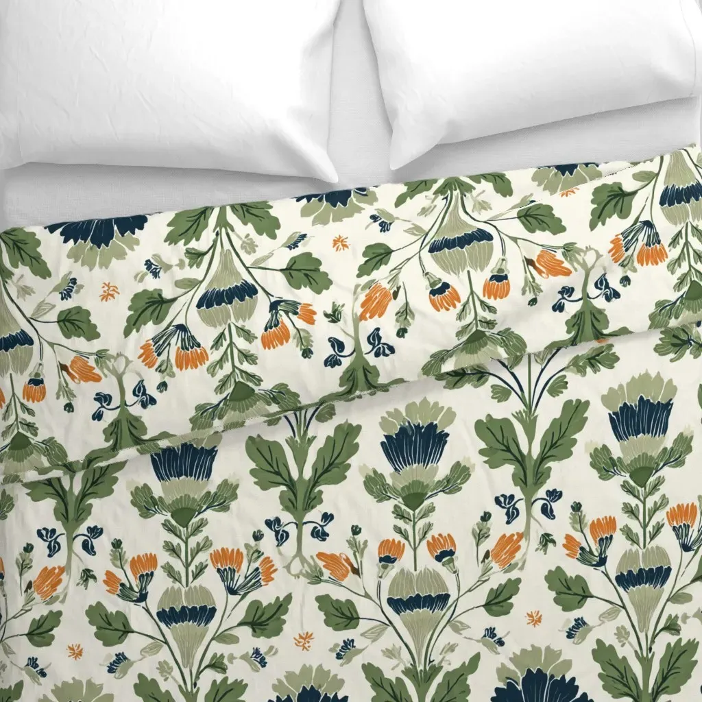 Art Deco Botanical Floral Duvet Cover - Green alternate view